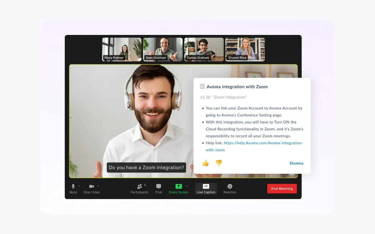 Avoma AI call scoring feature card