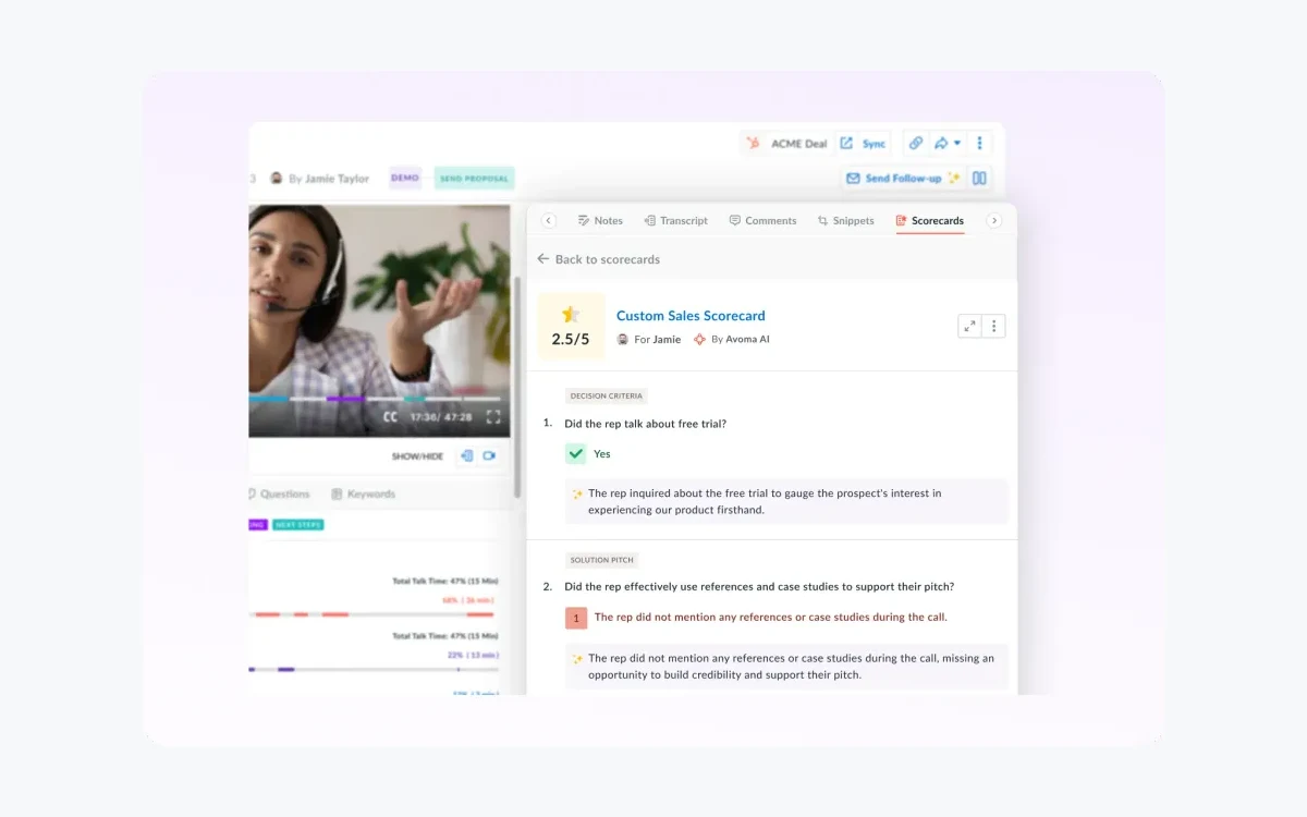 Avoma real-time answer assistant feature card