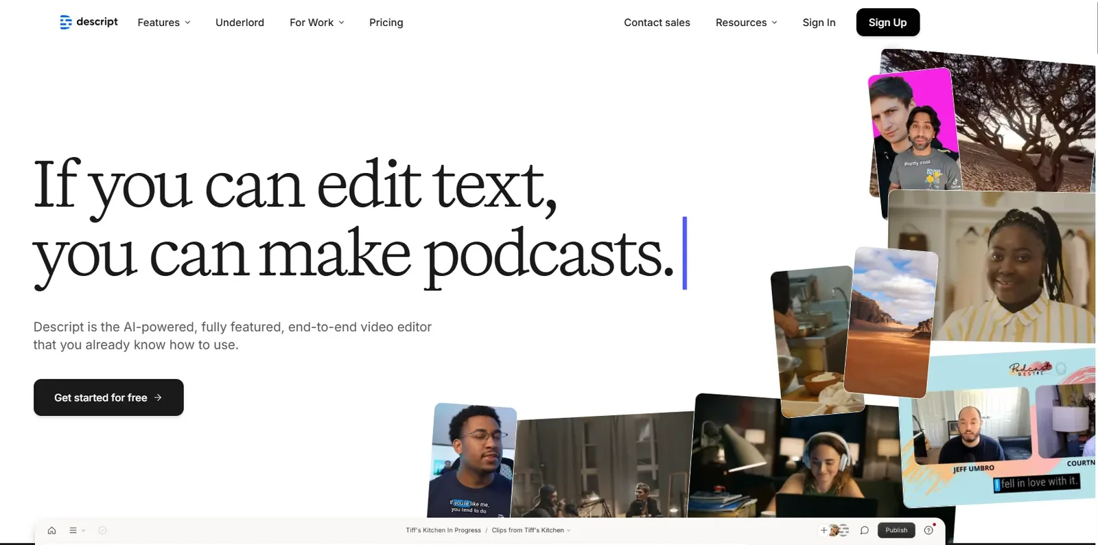 Descript transcript-based editing workspace