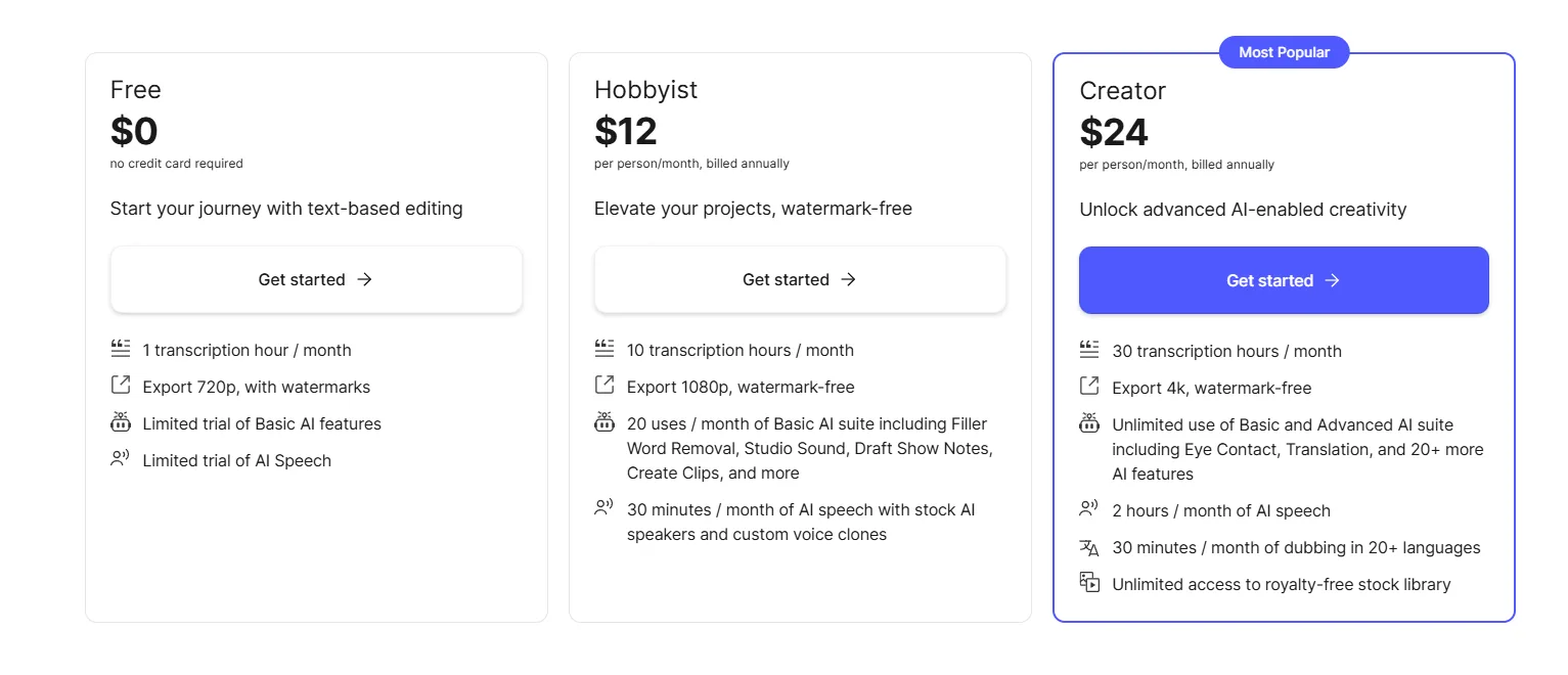 Descript team review and publishing workflow