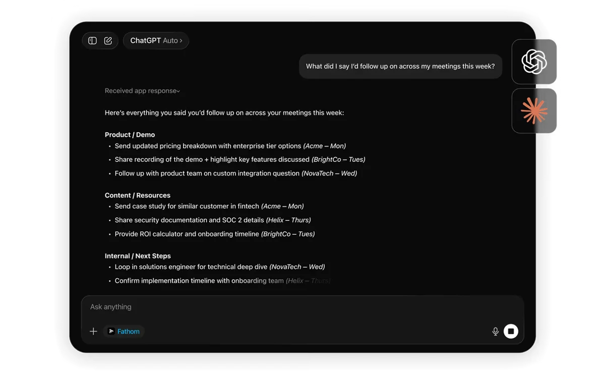 Fathom's meeting dashboard interface