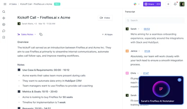 Fireflies AI meeting notes interface