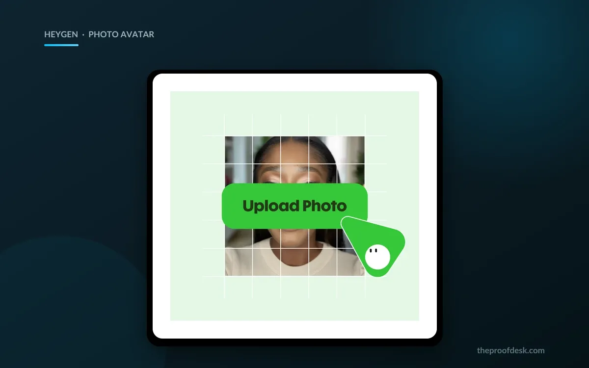 HeyGen's Upload Photo screen for creating an avatar from a still image