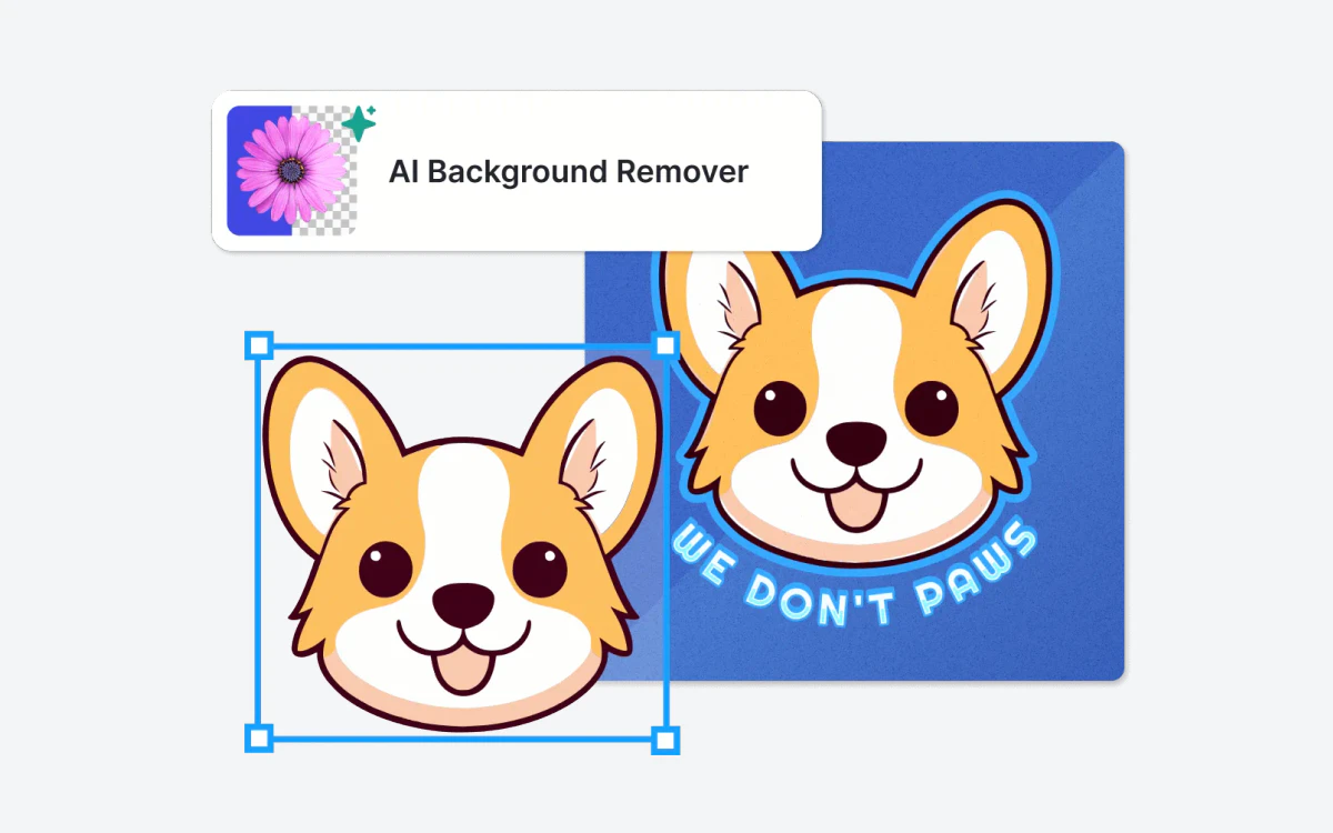 Kittl AI Background Remover card showing a corgi cut out from its background