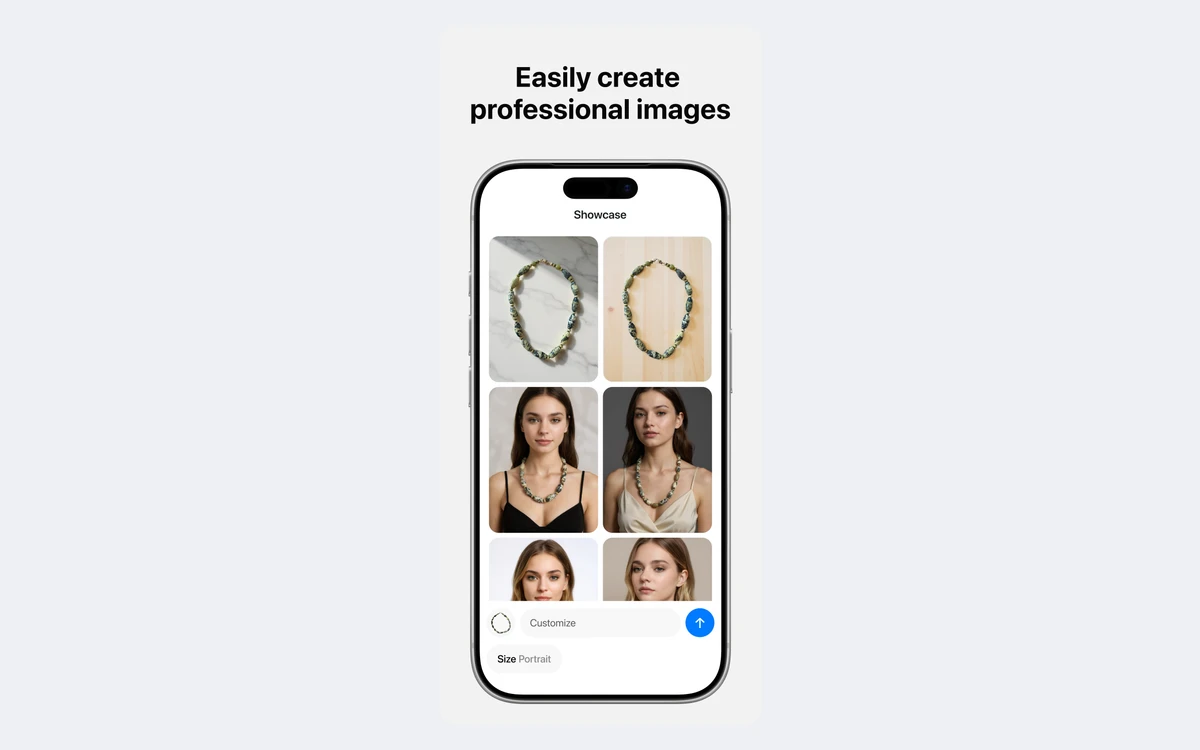Pixelcut iOS App Store showcase screen with an edited product photo