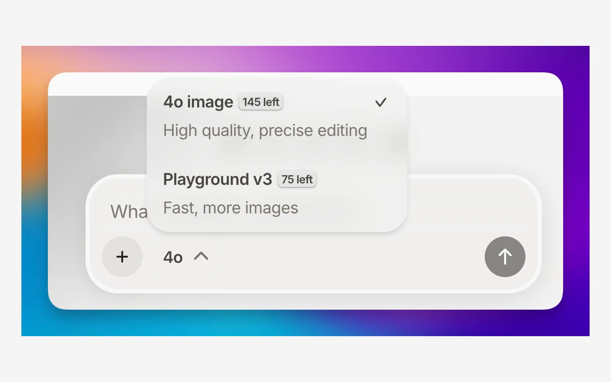 Playground model picker showing remaining usage counters for 4o image and Playground v3
