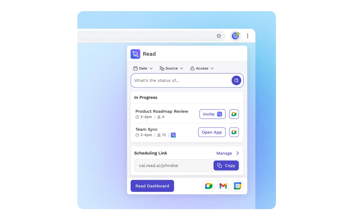 Read AI search and analytics view across past meetings