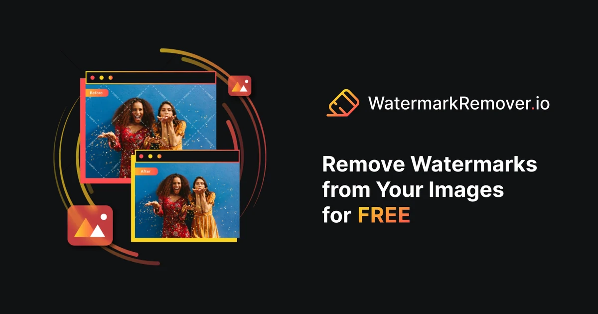 Watermarkremover.io before and after windows showing a photo with and without a watermark