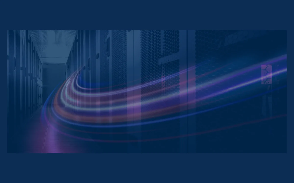 Blue-lit data-centre aisle of perforated server racks from Contabo's Performance VPS page