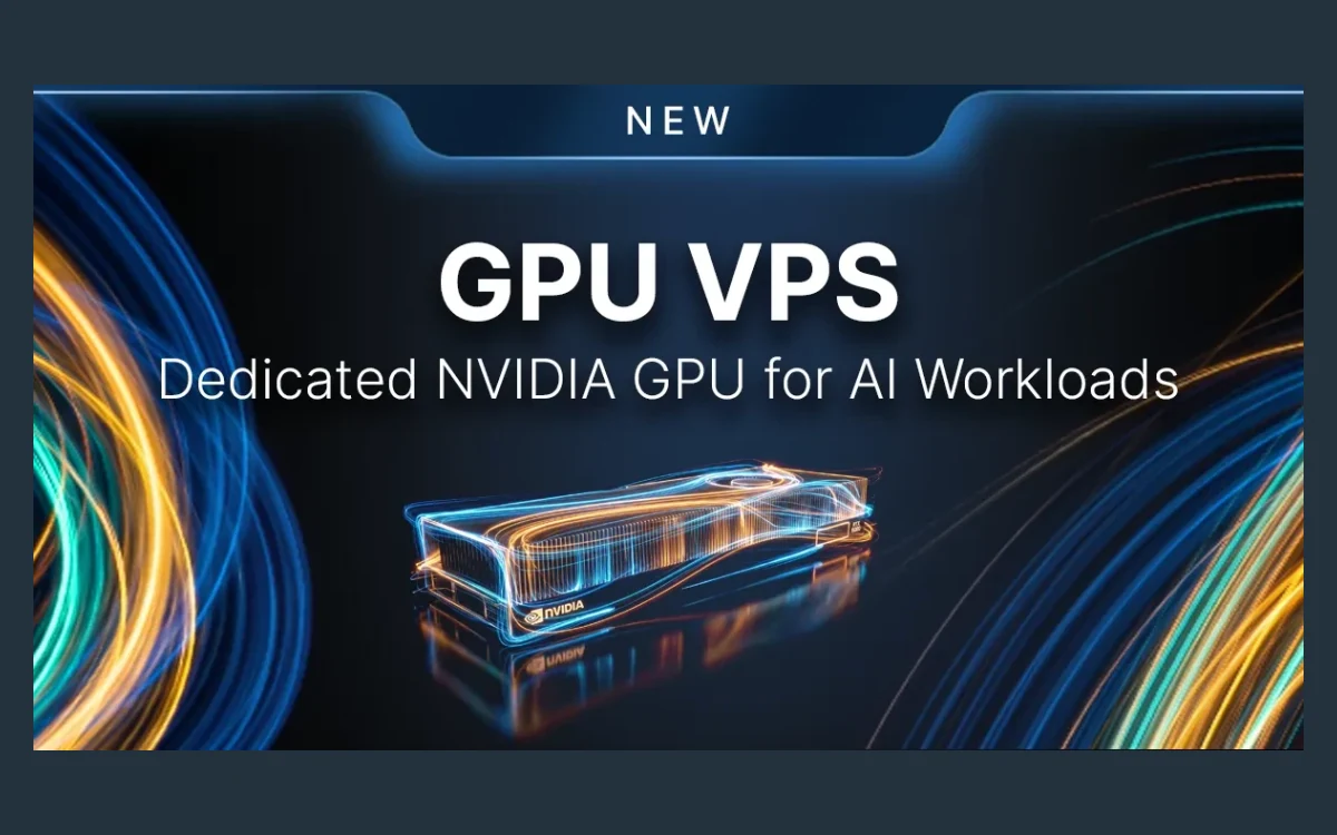 Contabo banner reading NEW GPU VPS, Dedicated NVIDIA GPU for AI Workloads, above a glowing graphics card