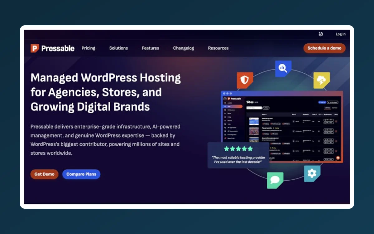 Pressable homepage introducing its managed WordPress hosting