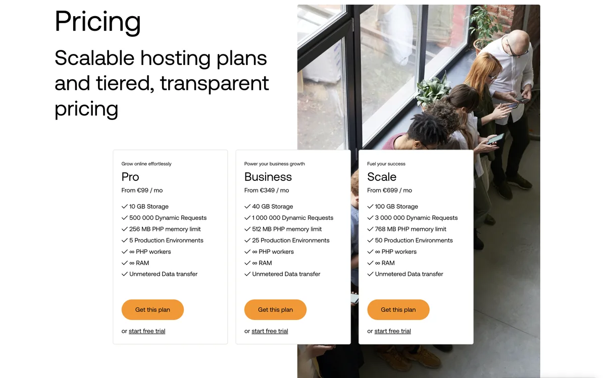 Servebolt plan and pricing selection interface