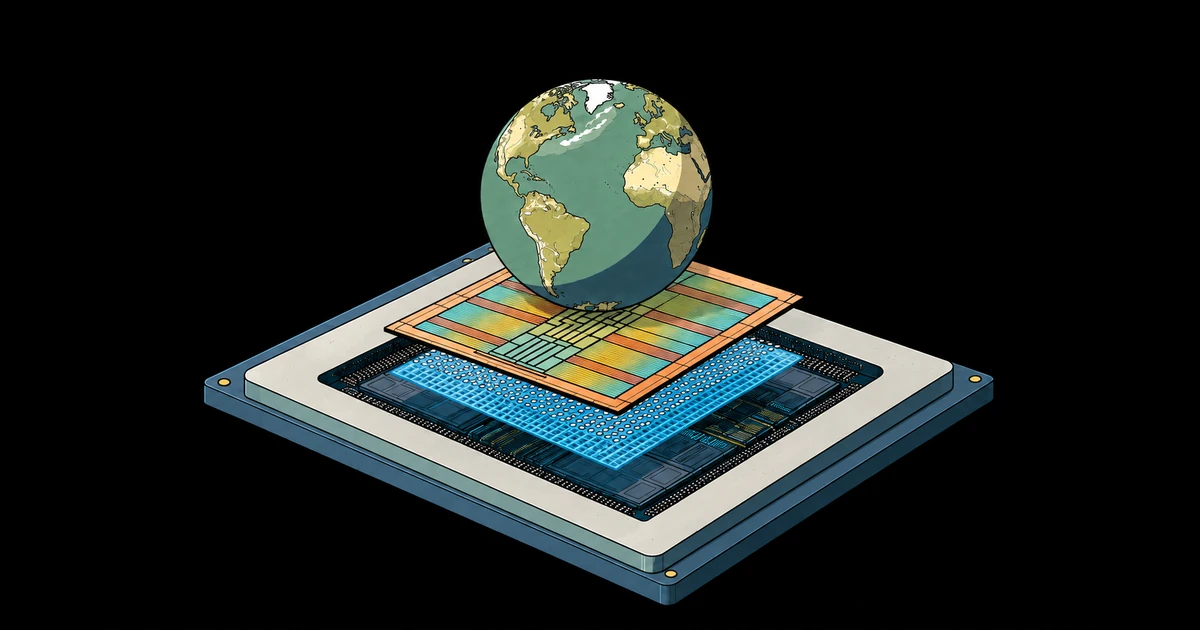 World Labs announcement artwork showing Earth floating above the layers of a computer chip