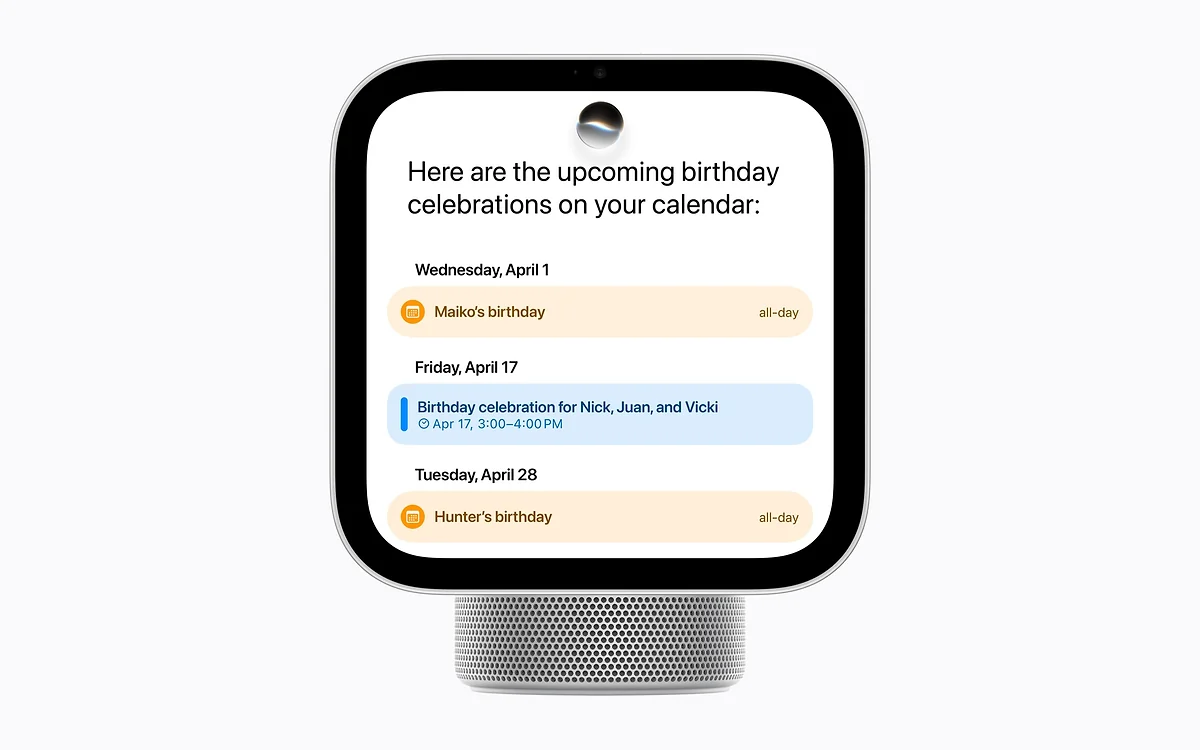 Apple HomeView listing upcoming birthday celebrations from the user's calendar