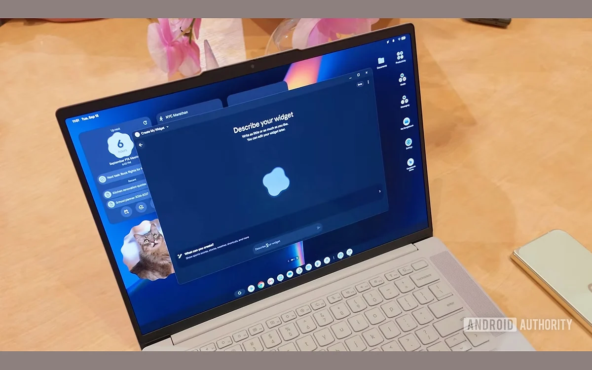 Create My Widget on a Googlebook generating a widget from a typed prompt
