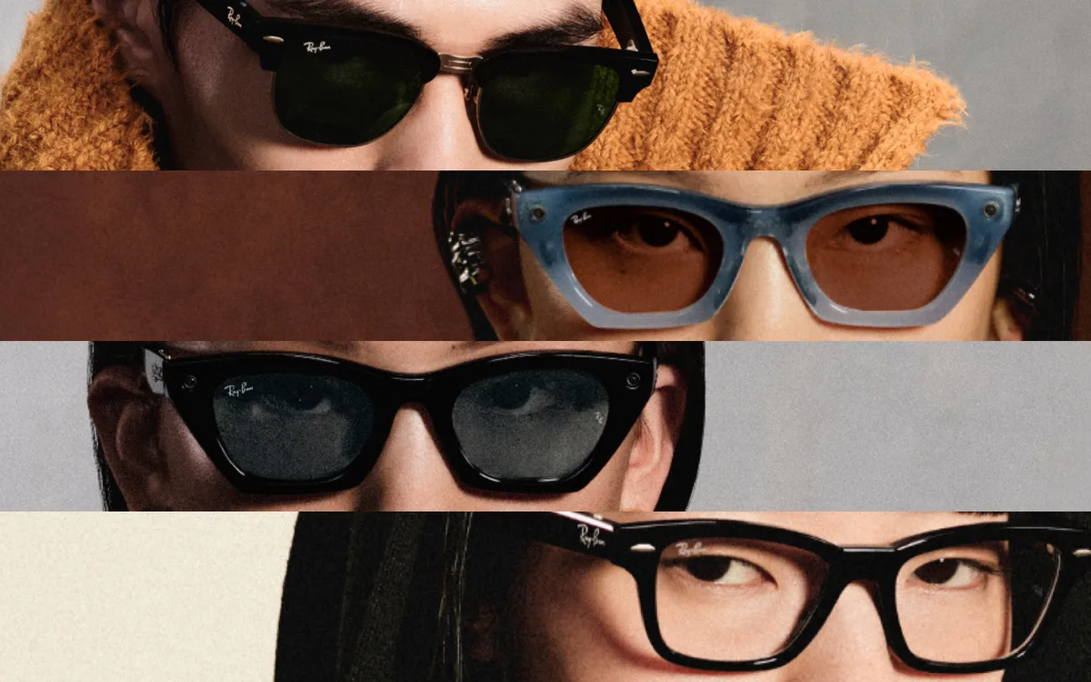 A collage of people wearing the new Ray-Ban Meta and Meta Glasses styles