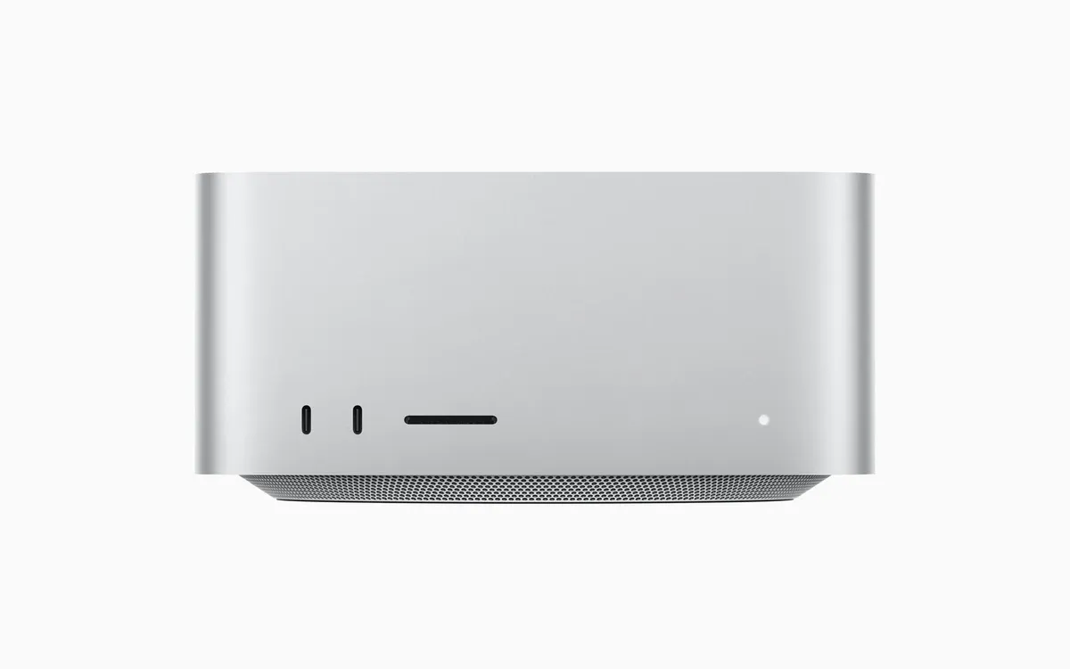 Front view of an Apple Mac Studio desktop computer