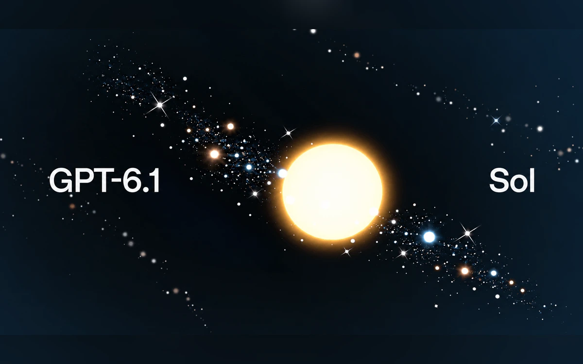 GPT-6.1 Sol title card showing a glowing sun in a band of stars on a dark navy background
