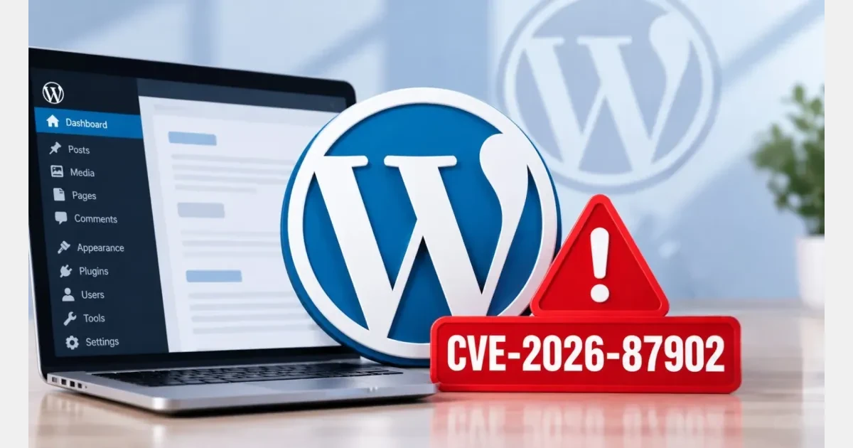 WordPress logotype with the text CVE-2026-87902 critical core vulnerability