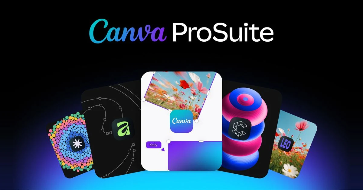 Canva Pro design suite banner with a fan of Canva app cards