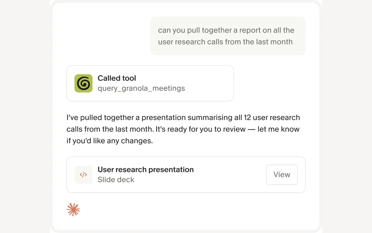 Granola integrations with Notion, Slack, HubSpot and an MCP connector to AI assistants