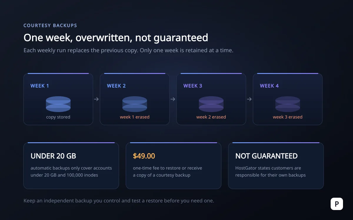 Weekly courtesy backup overwritten by the next run with restore fee attached