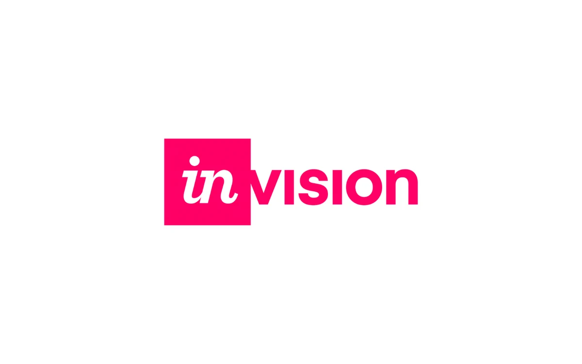 InVision logo, the pink in square next to the VISION wordmark