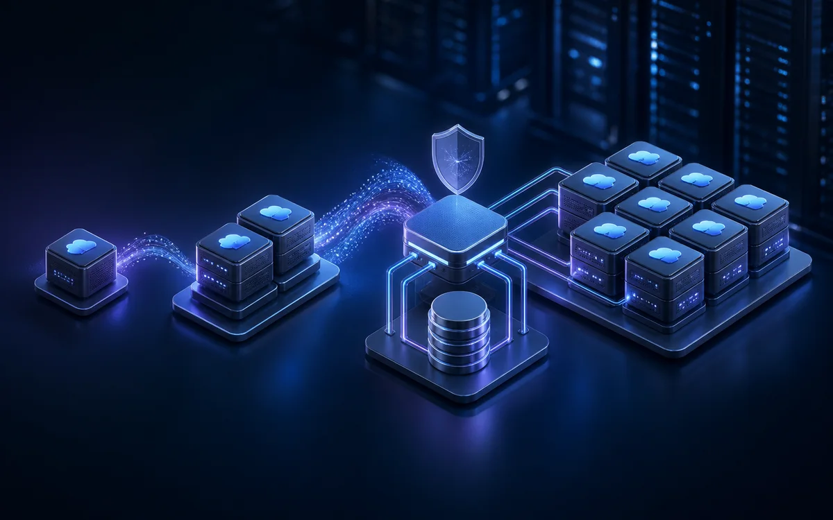 Cloud infrastructure scaling from one server to a multi-server architecture