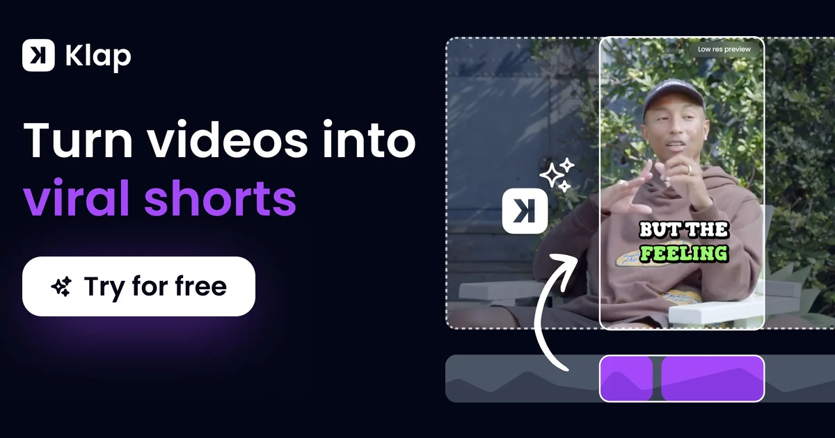 Klap AI video clipping tool turning a long video into short vertical clips