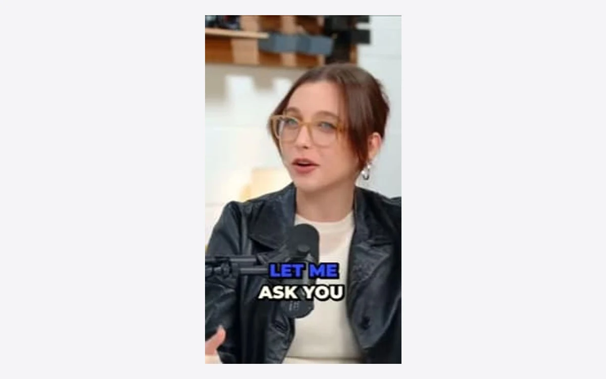Vertical clip of a podcast host at a microphone, centered in frame with the caption LET ME ASK YOU