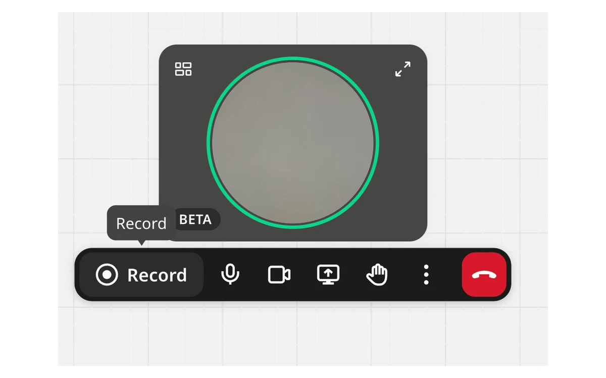 Miro board context menu showing video call and recording controls