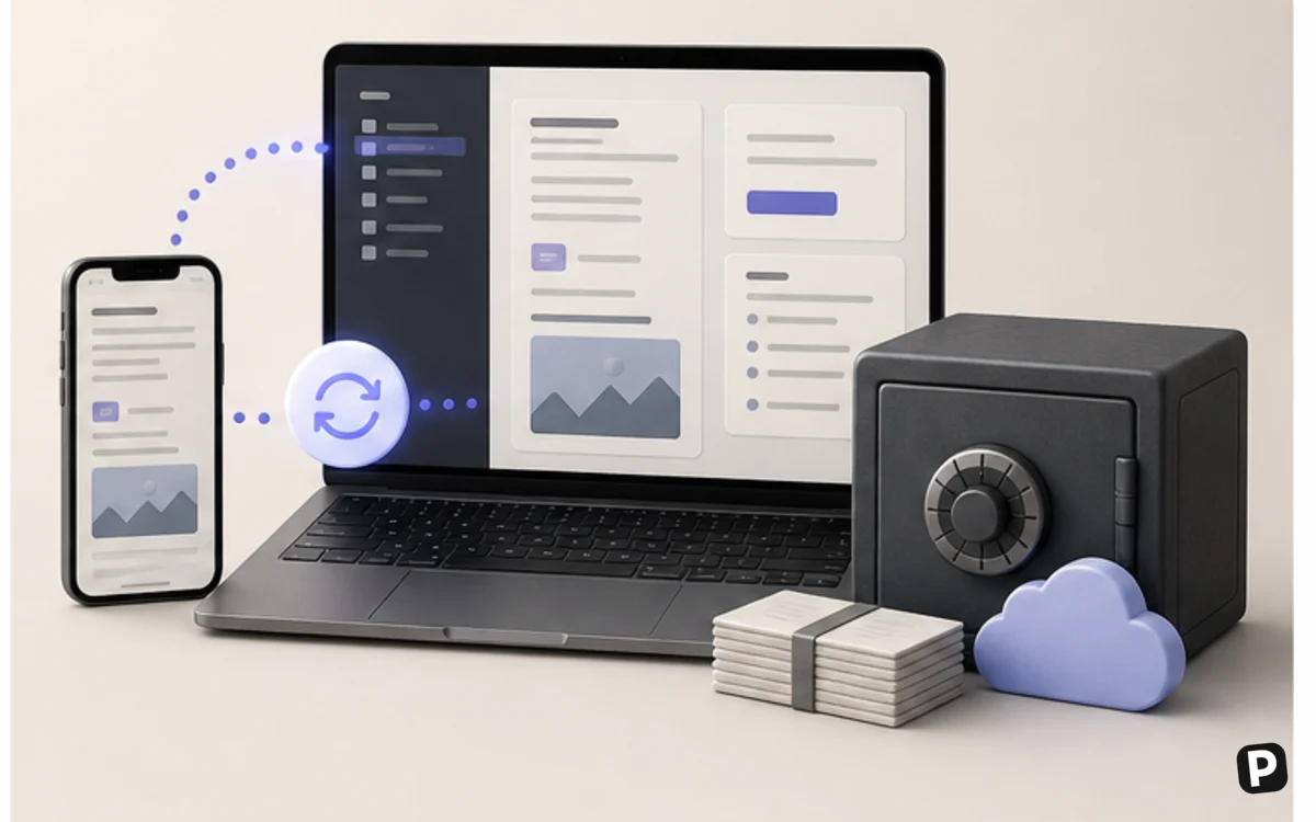 Knowledge workspace synchronized between desktop and mobile with backup