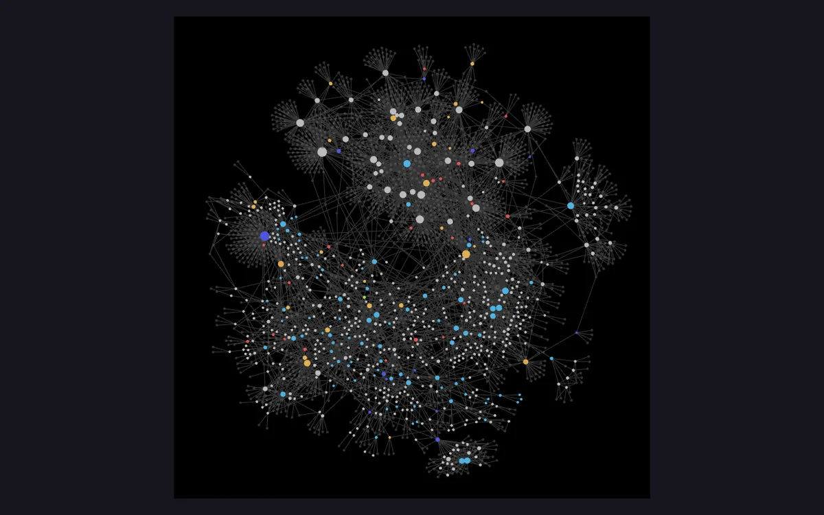 Obsidian Graph View rendering linked notes as a dense interactive node graph