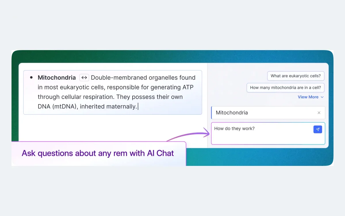 RemNote AI tutor chat answering a study question