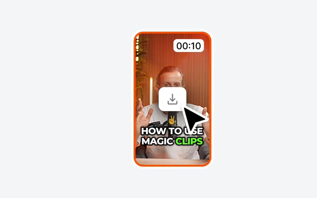 Exported vertical short with Submagic's bold caption style reading HOW TO USE MAGIC CLIPS and a download button