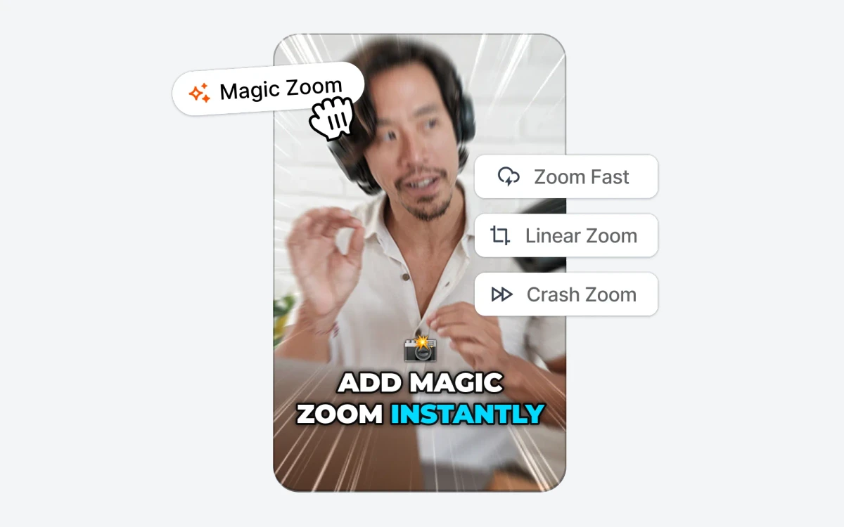 Submagic auto zoom feature illustrated on a vertical talking-head video