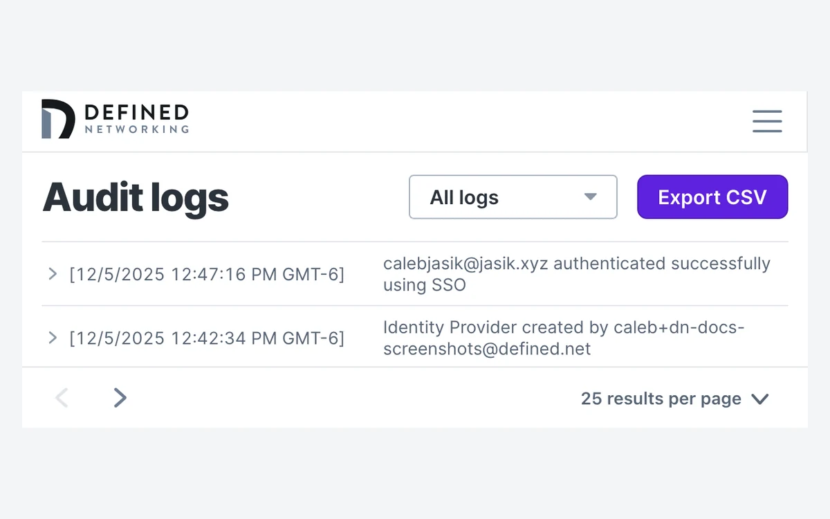 Managed Nebula audit log entry recording an SSO admin login