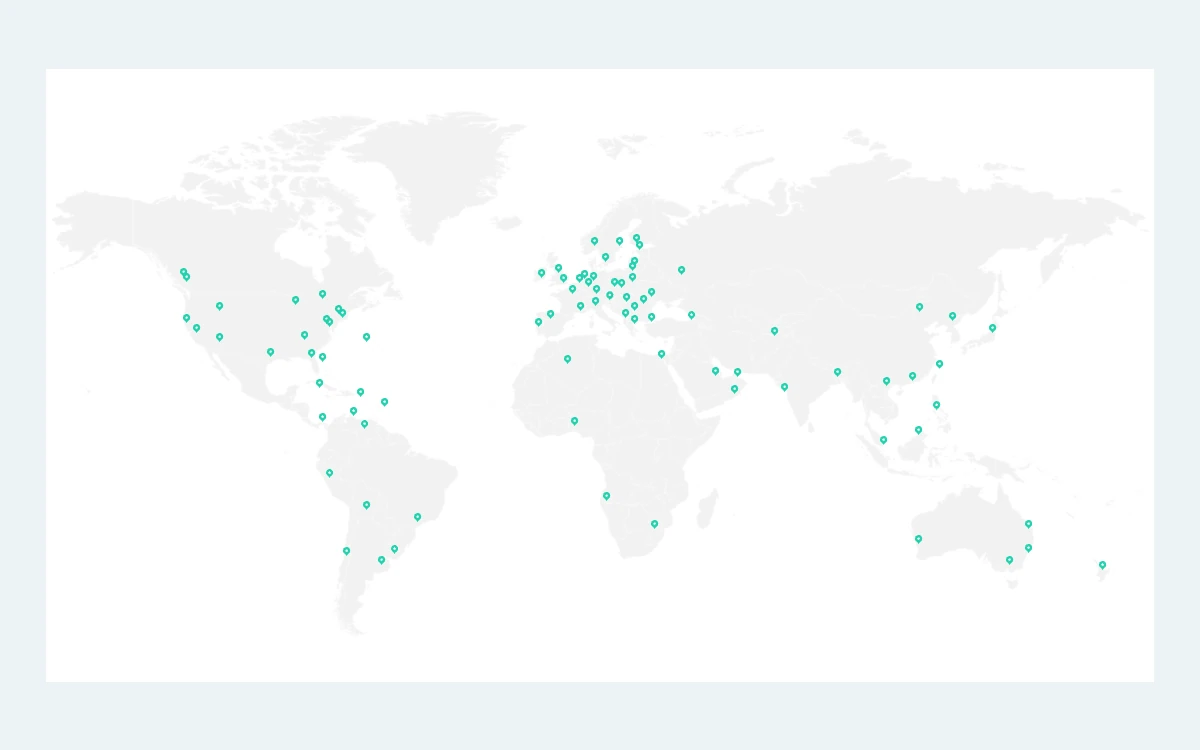 World map with pins marking Kaspersky VPN server locations