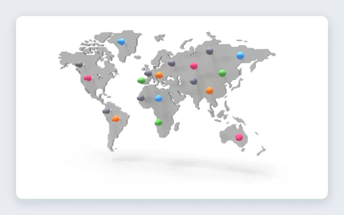 PIA global server network world map with coloured location markers across every continent