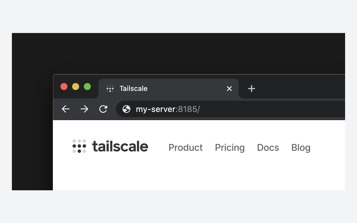 Browser address bar reaching a tailnet device by its MagicDNS name my-server followed by a port number