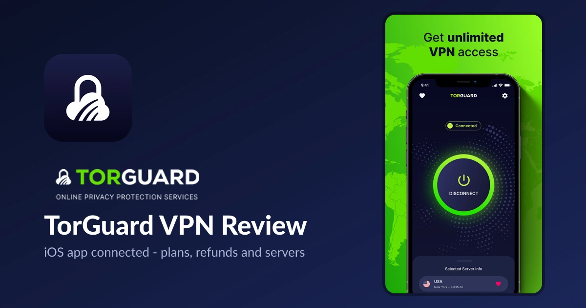 TorGuard VPN logo and mobile app connected to a server