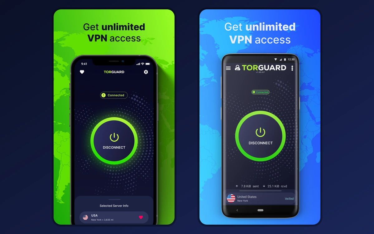 TorGuard iOS and Android apps connected to a New York server