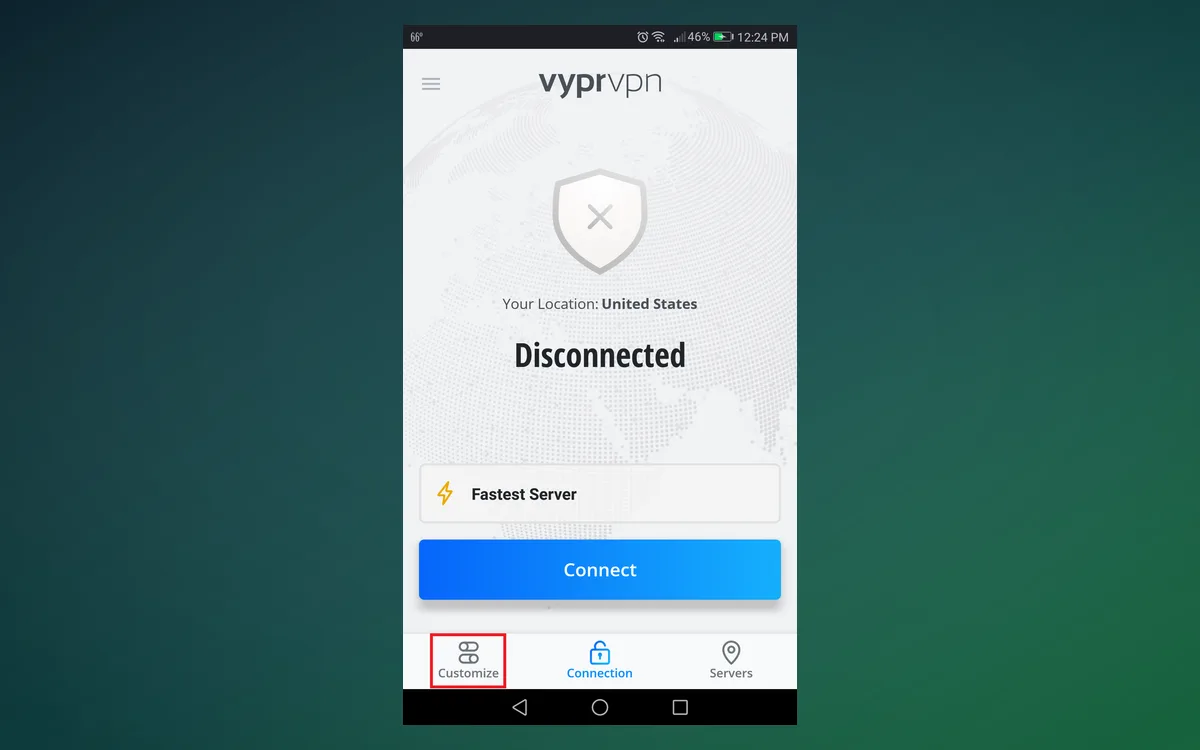 VyprVPN Android app Customize screen with the Chameleon protocol option